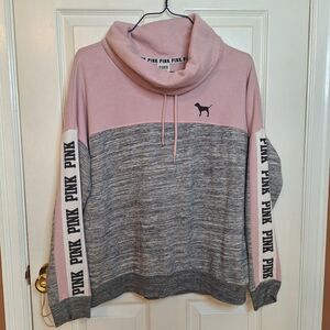 Victoria's Secret PINK Grey Colorblock Cowl Neck Sweatshirt Athleisure Size L